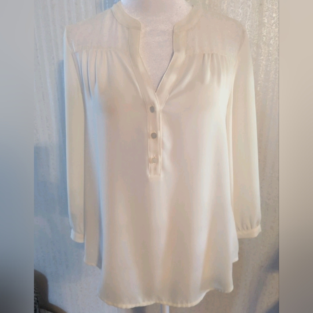 Ann Taylor Sheer Off-white Button Up Blouse XS